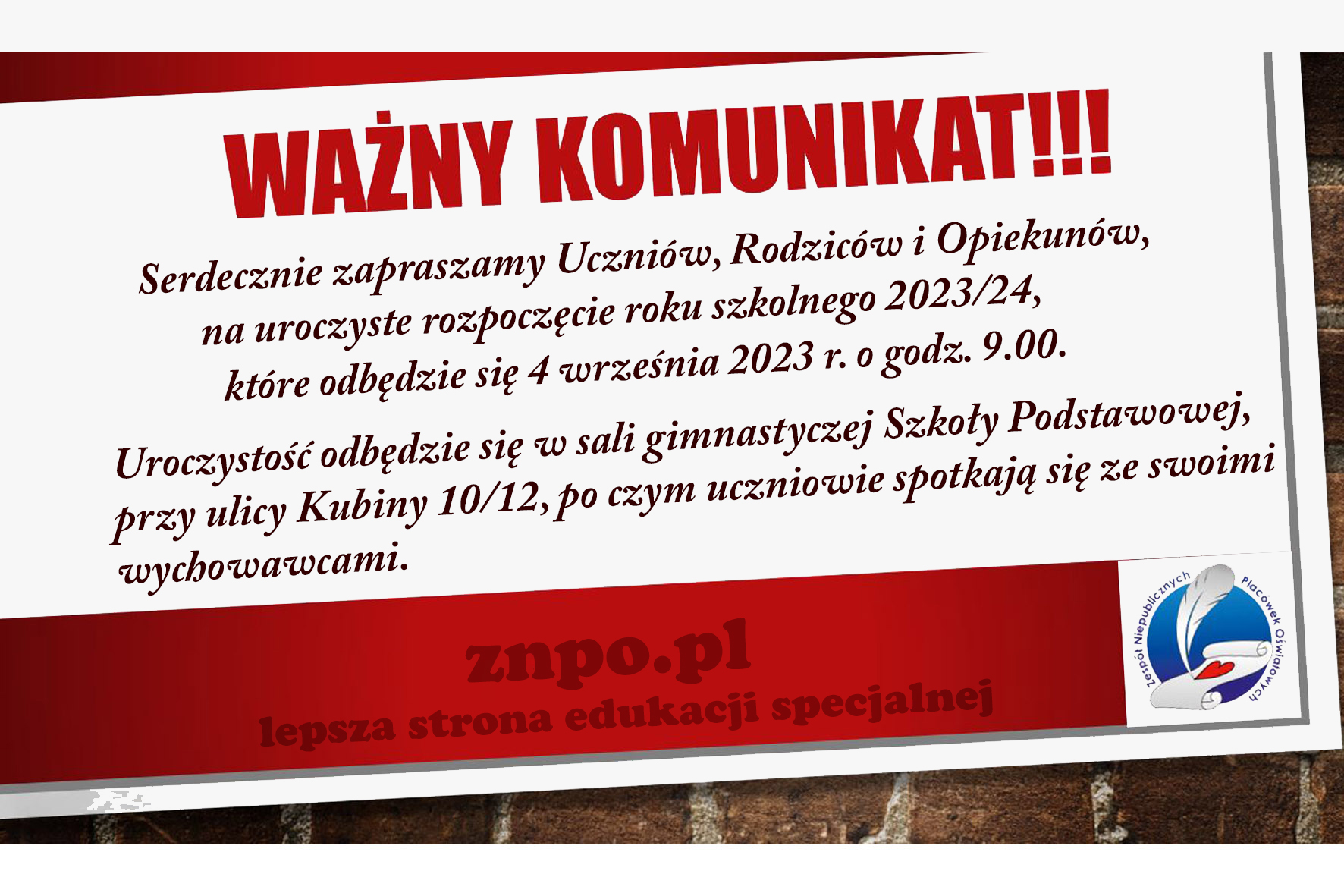 Uroczyste rozpoczęcie roku szkolnego 2023/24 – informacje